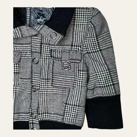 Women’s BEVERLY HILLS FULL ZIP JACKET SHORT SLEEVE SIZE SMALL PLAID‎ BLACK/WHITE - Picture 3 of 8